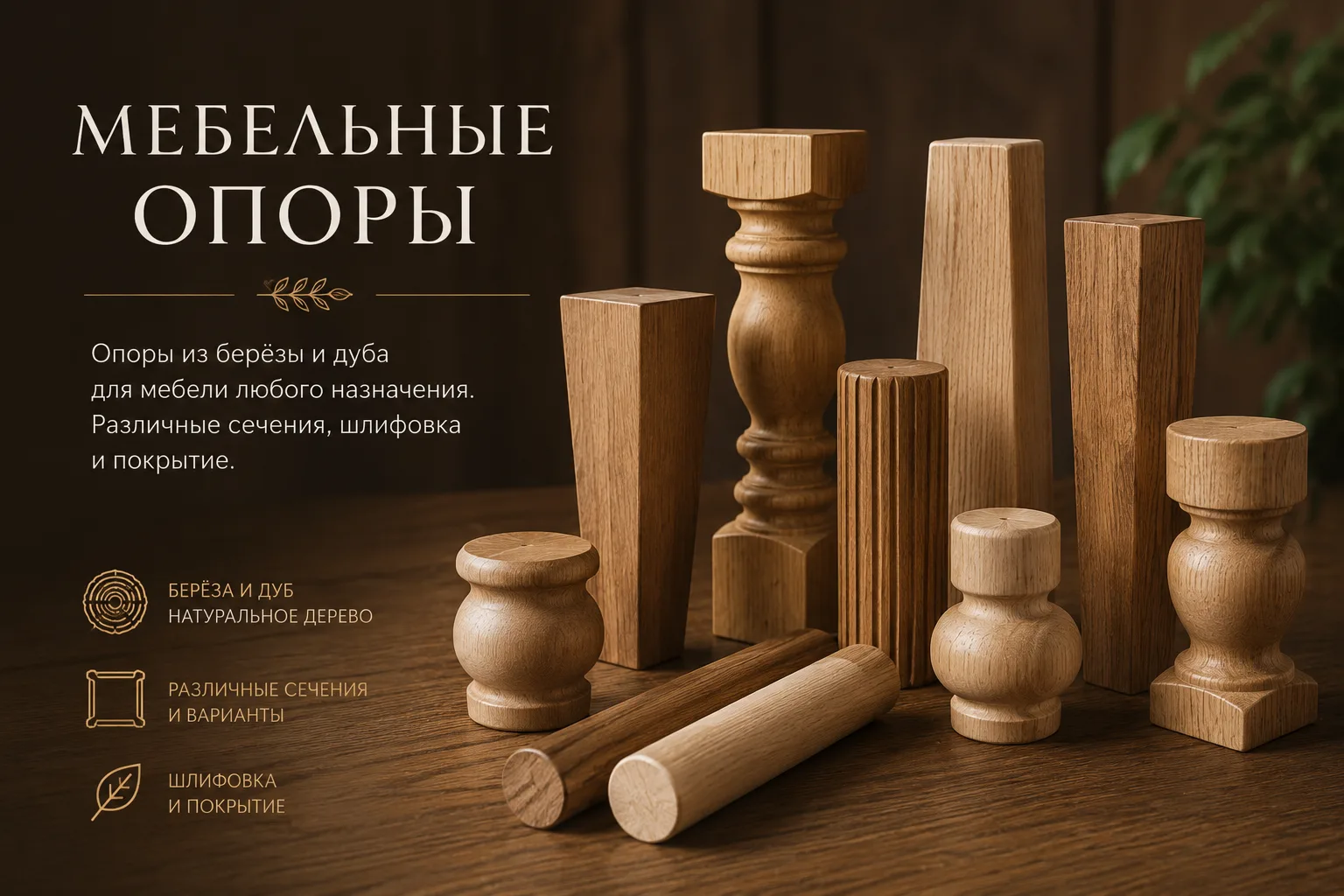 Мебельные опоры из дуба и берёзы