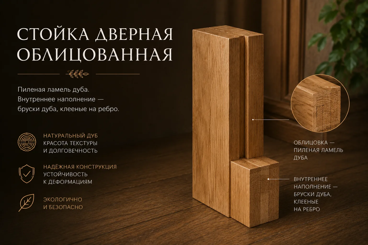 Стойка дверная облицованная дубовая